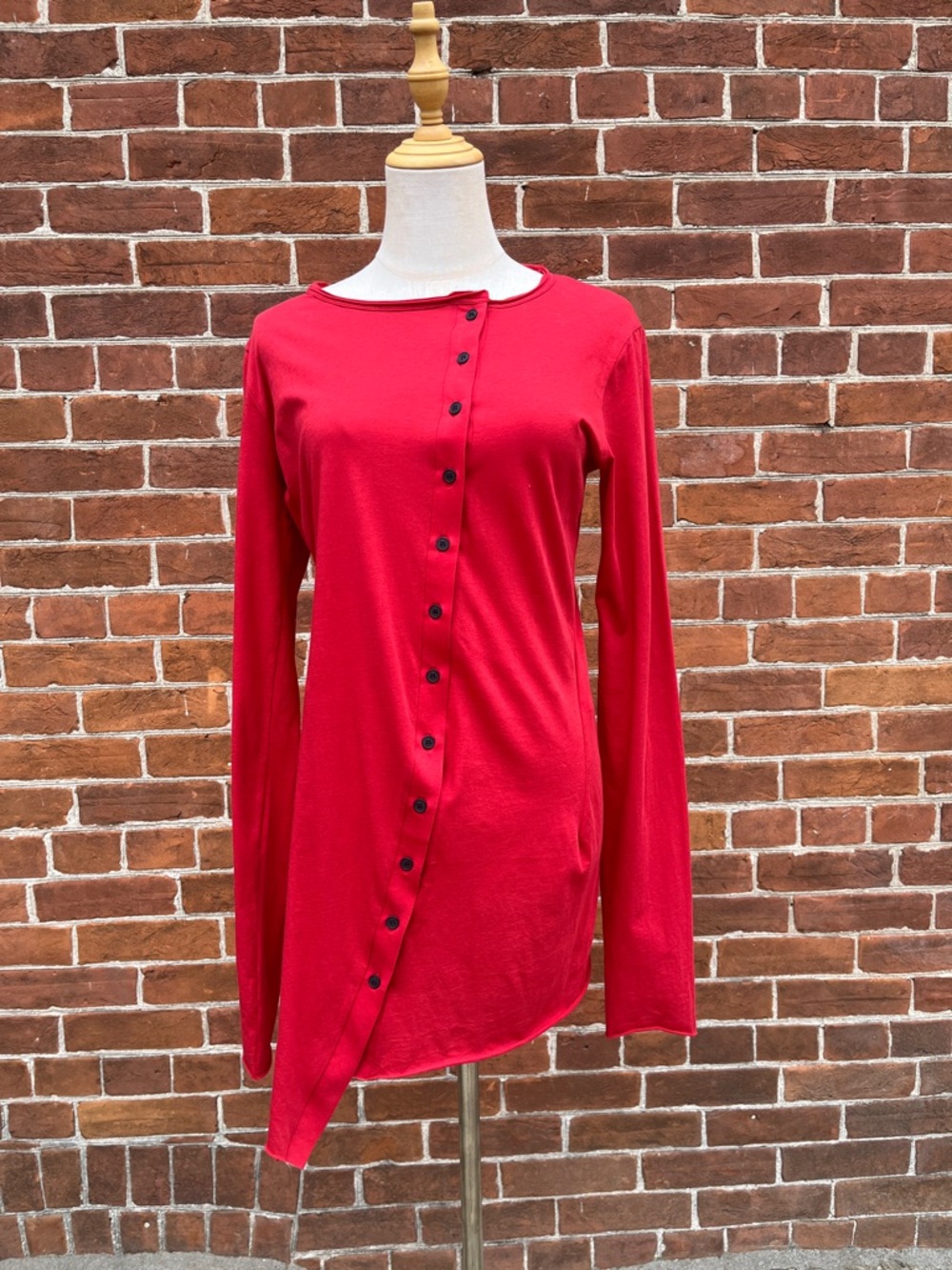 Pal Offner Red Asymmetric Avant-Garde Button-Front Dress